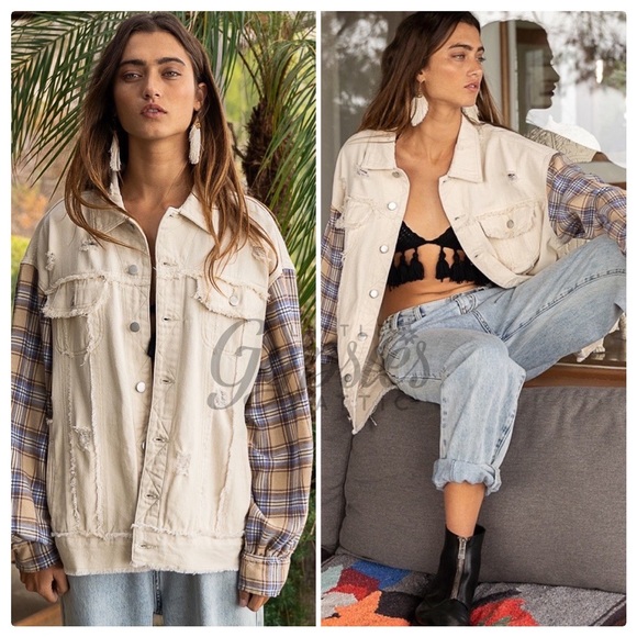 POL Out of the Woods Plaid and Denim Jacket - Picture 5 of 12